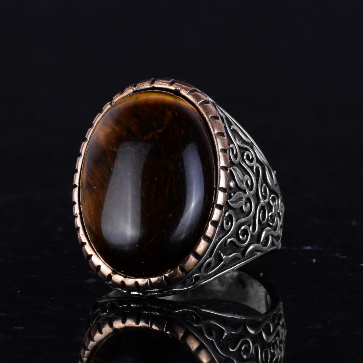 Handmade Tiger's Eye Stone Ring, Sultan Ring, 925 Sterling Silver Men's Ring — 4