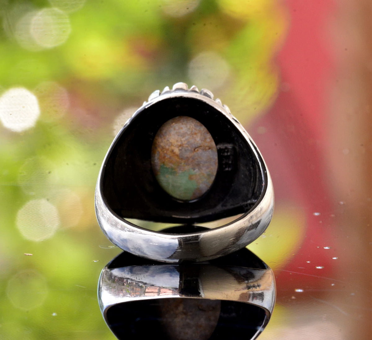 925 Sterling Silver Natural Arizona Turquoise Stone Men's Ring (Model-3) — 5