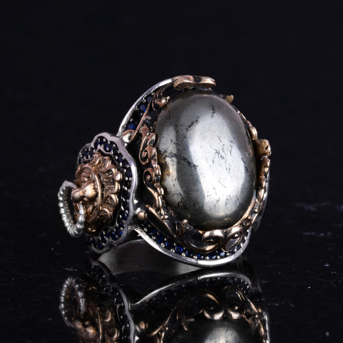 Handmade Pyrite Stone Ring - 925 Sterling Silver Men's Ring — 5