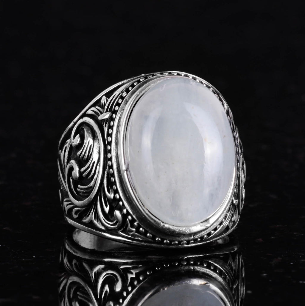Natural Cabochon Aquamarine Stone Ring - KAMBO 925 Sterling Silver Men's Ring — 6