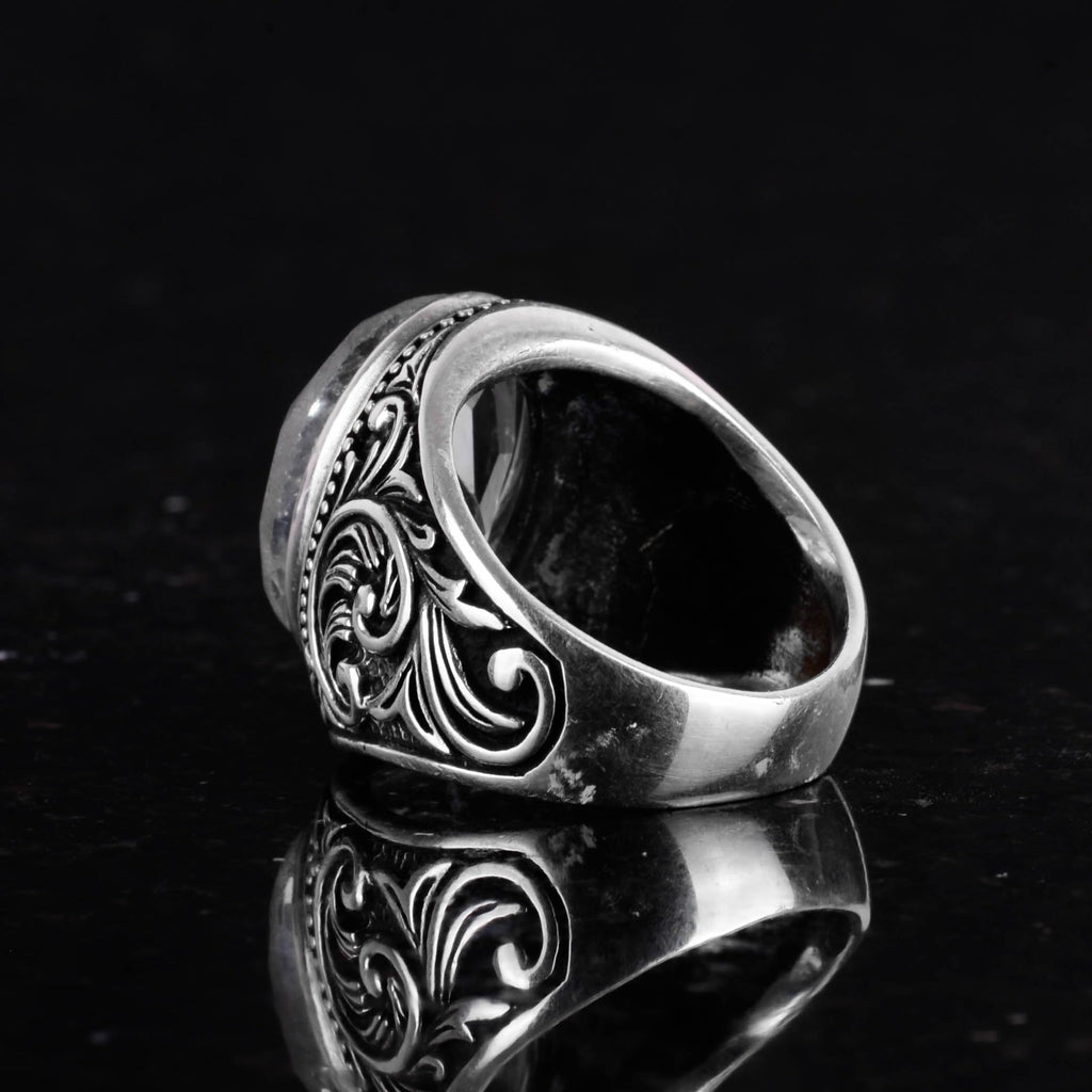 Handmade Green Amethyst Stone Ring - Spiritual 925 Sterling Silver Men's Ring - Intuition and Protection Design — 7
