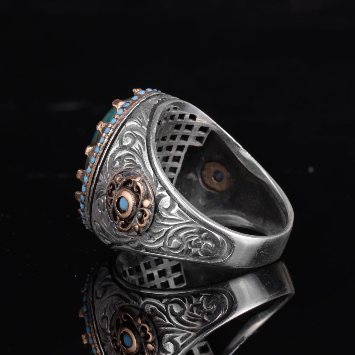KAMBO Authentic Arizona Turquoise Stone Men's Ring - Natural Stone Handmade 925 Sterling Silver (Model-5) — 7