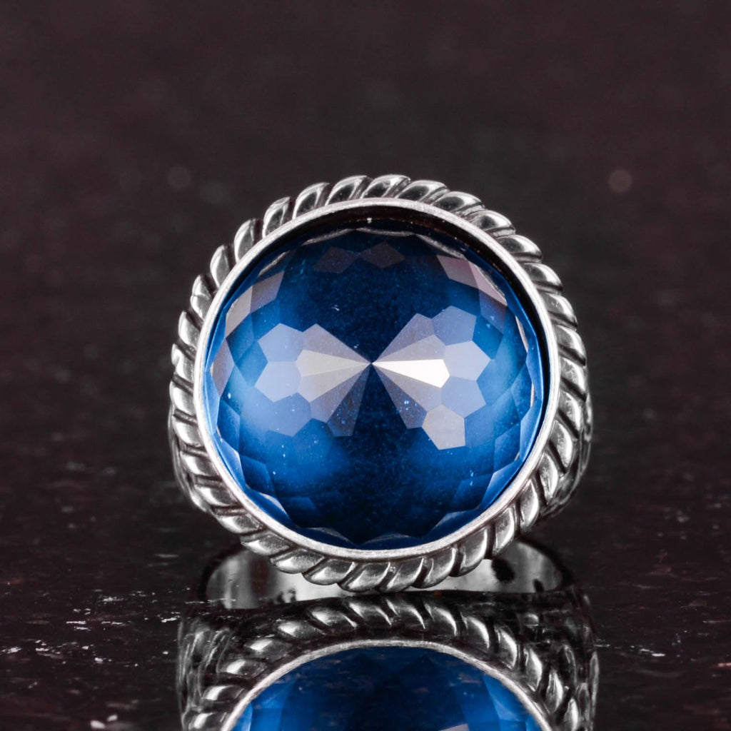 KAMBO 925 Sterling Silver Men's Ring, Creation Stone Ring, Handmade Silver Ring (Made with Blue Topaz) — 3