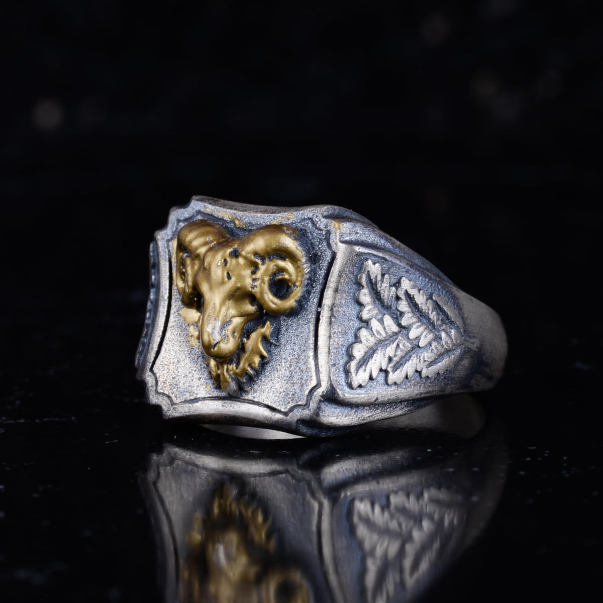 KAMBO Ram Skull Men's Ring – 925 Sterling Silver Gold Plated Ram Head – Handmade Gothic Ram Symbol Jewelry – Bold Viking Statement Ring — 5