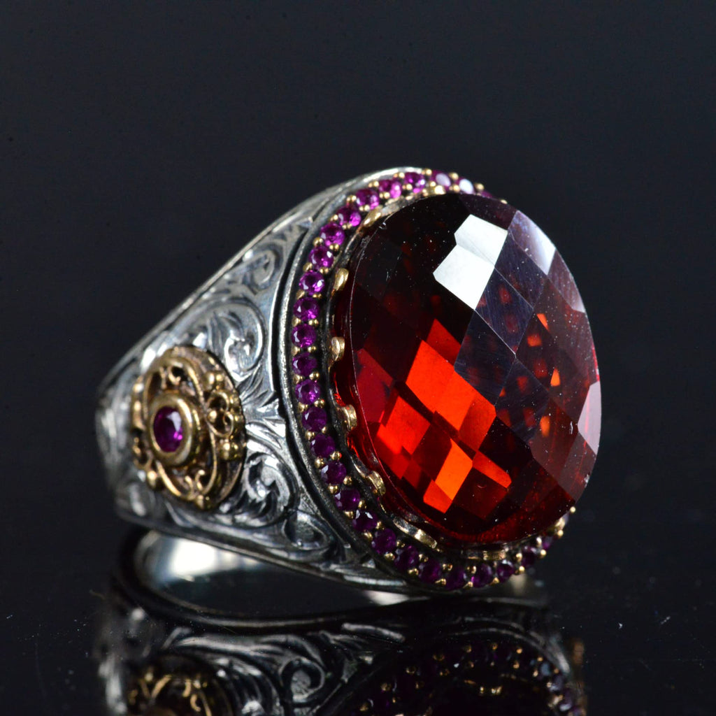 KAMBO Men's Garnet Precious Stone Ring — 4