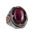 925 Sterling Silver Ring, Genuine Natural Round Cut Ruby Stone Ring for Men