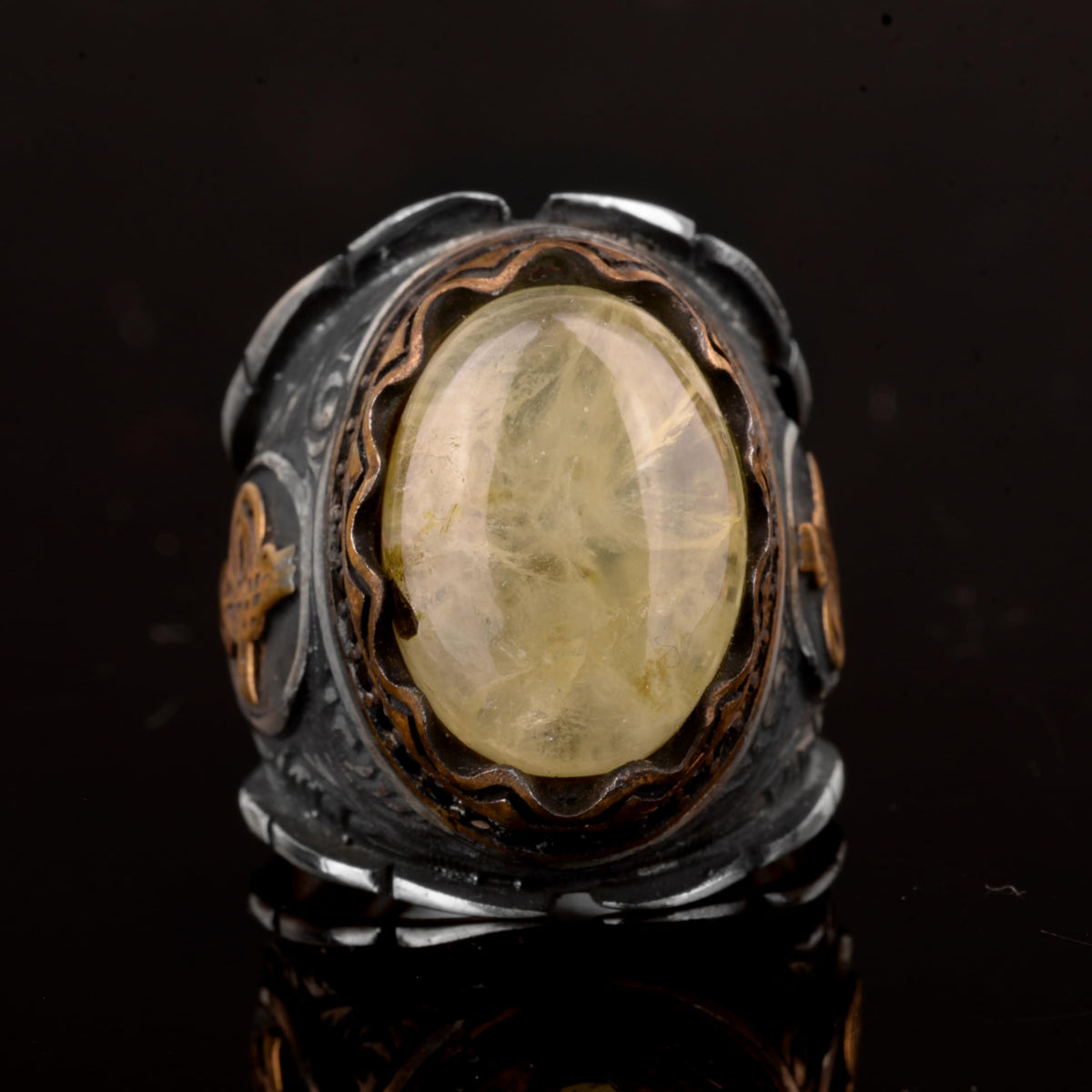 Natural Prehnite Stone Ring, 925 Sterling Silver Men's Ring — 6