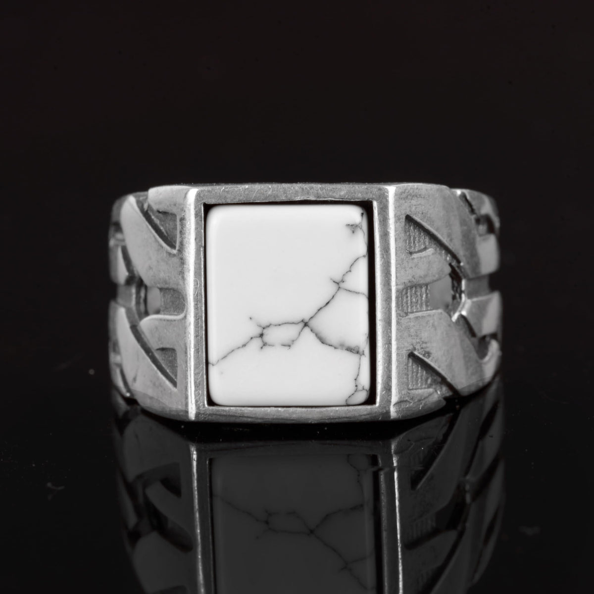 Kambo Silver Men's Ring, Marble Stone Ring — 5