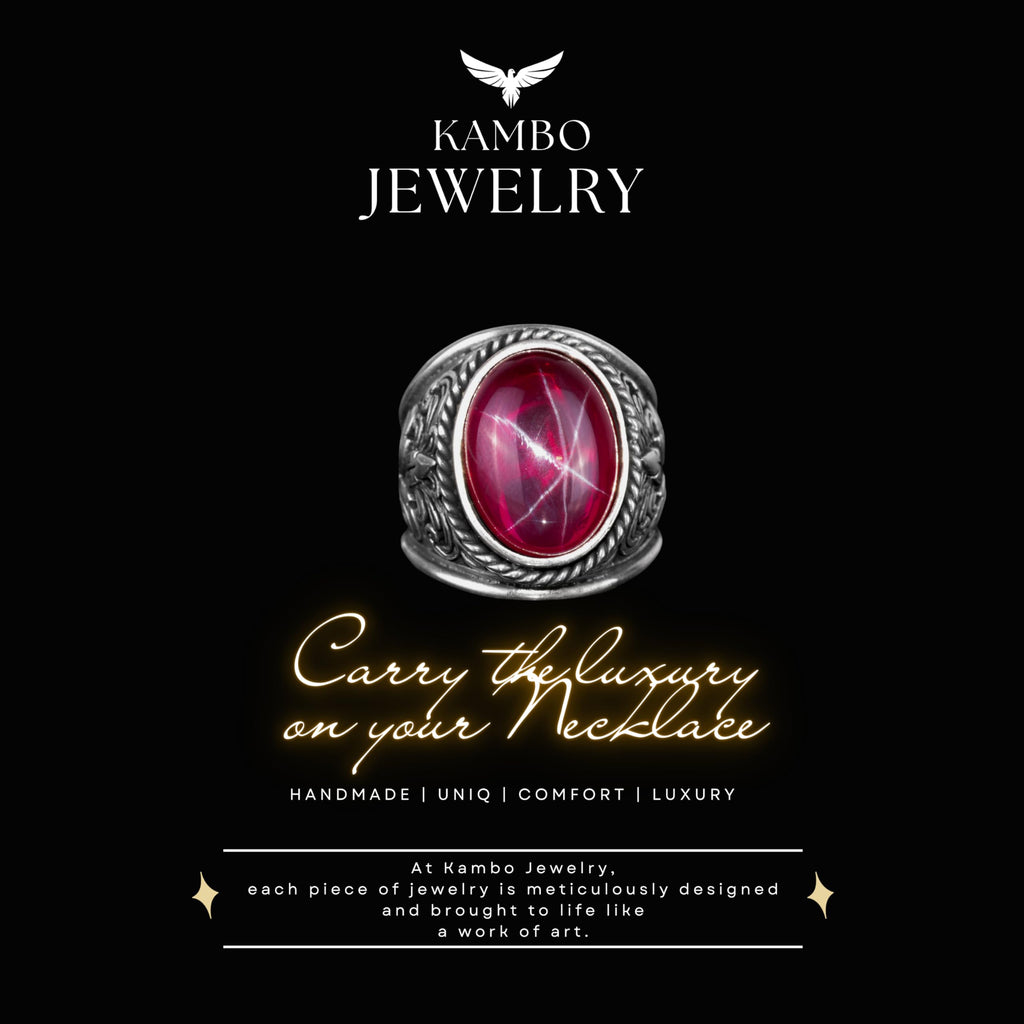 Large Silver Ring, Natural Star Ruby Stone Ring, 925 Sterling Silver — 4