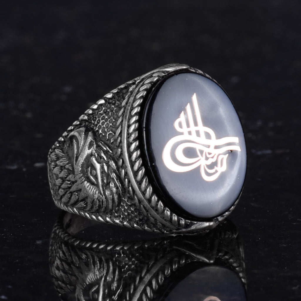 Eagle Ring - Ring - Men's Ring - 925 Sterling Silver Handmade Men's Ring (Ottoman Tughra) — 5