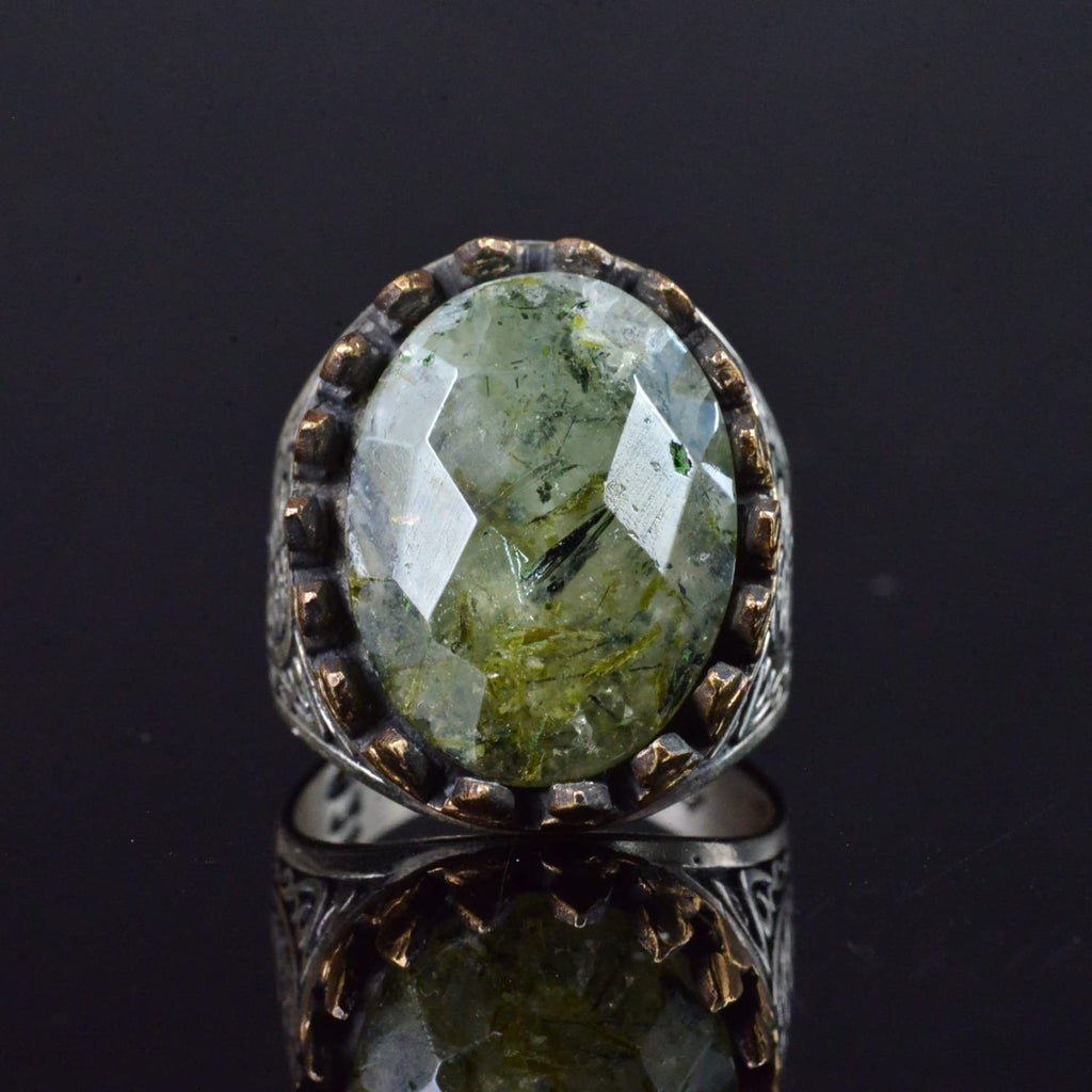 Natural Prehnite Stone Ring, 925 Sterling Silver Men's Ring, Handmade Design — 8