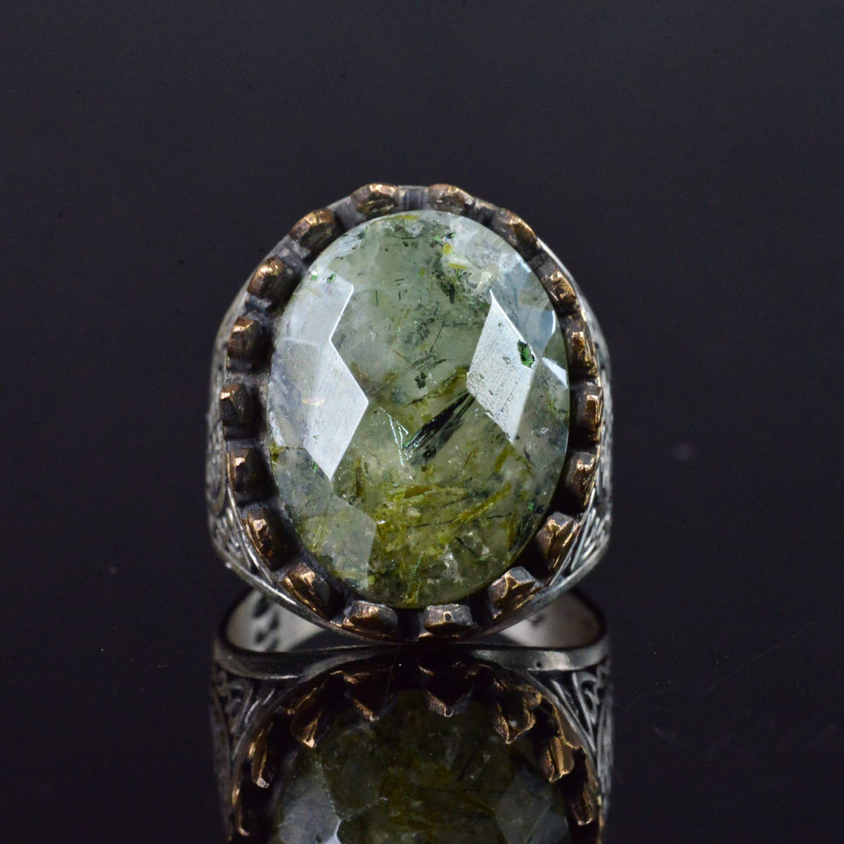 Natural Prehnite Stone Ring, 925 Sterling Silver Men's Ring, Handmade Design — 8
