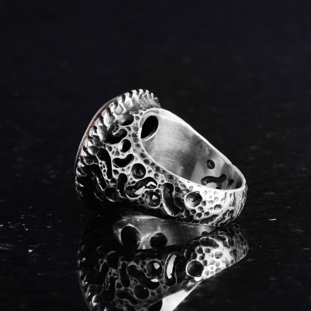 Real Natural Mother of Pearl Stone Ring - 925 Sterling Solid Silver Men's Ring — 5