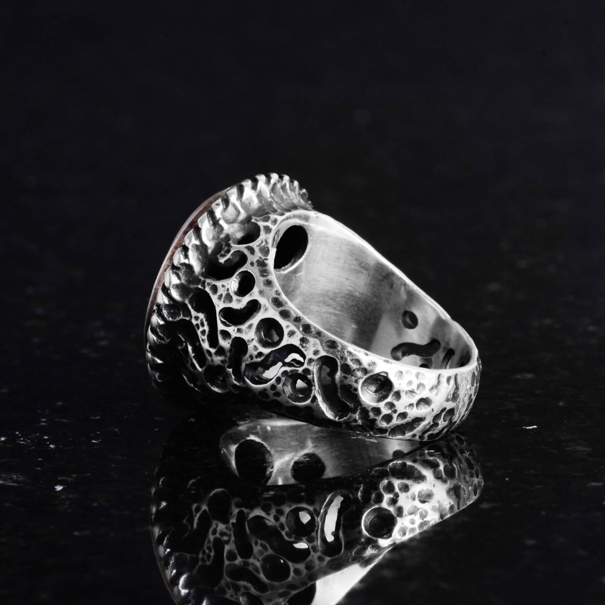 Real Natural Mother of Pearl Stone Ring - 925 Sterling Solid Silver Men's Ring — 5