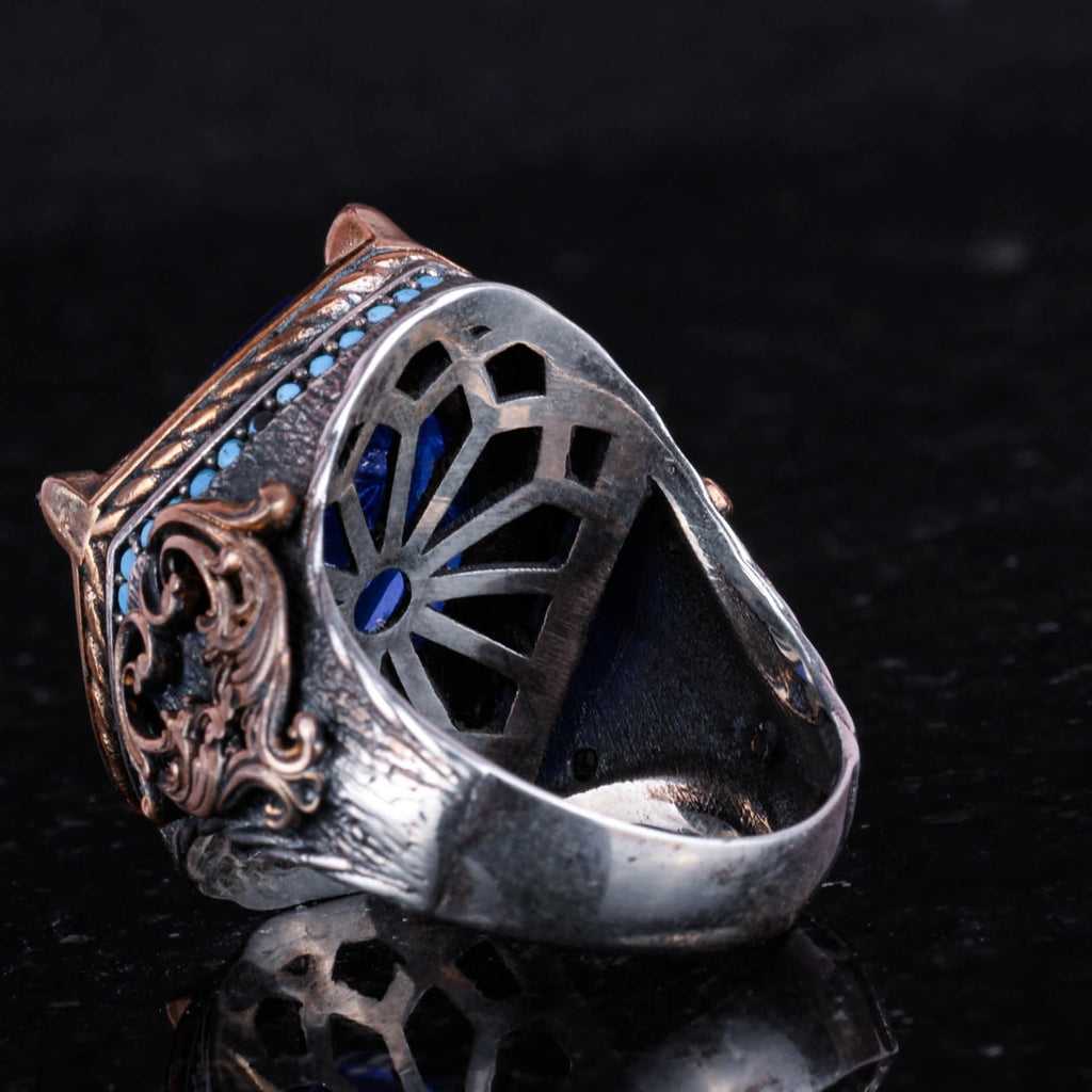 KAMBO 925 Sterling Silver Men's Ring, Synthetic Stone, Handmade Vintage Design — 6