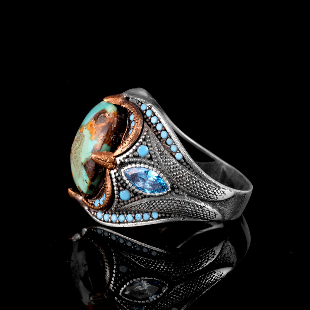 Blue Natural Arizona Turquoise Stone Ring - 925 Sterling Silver — 6