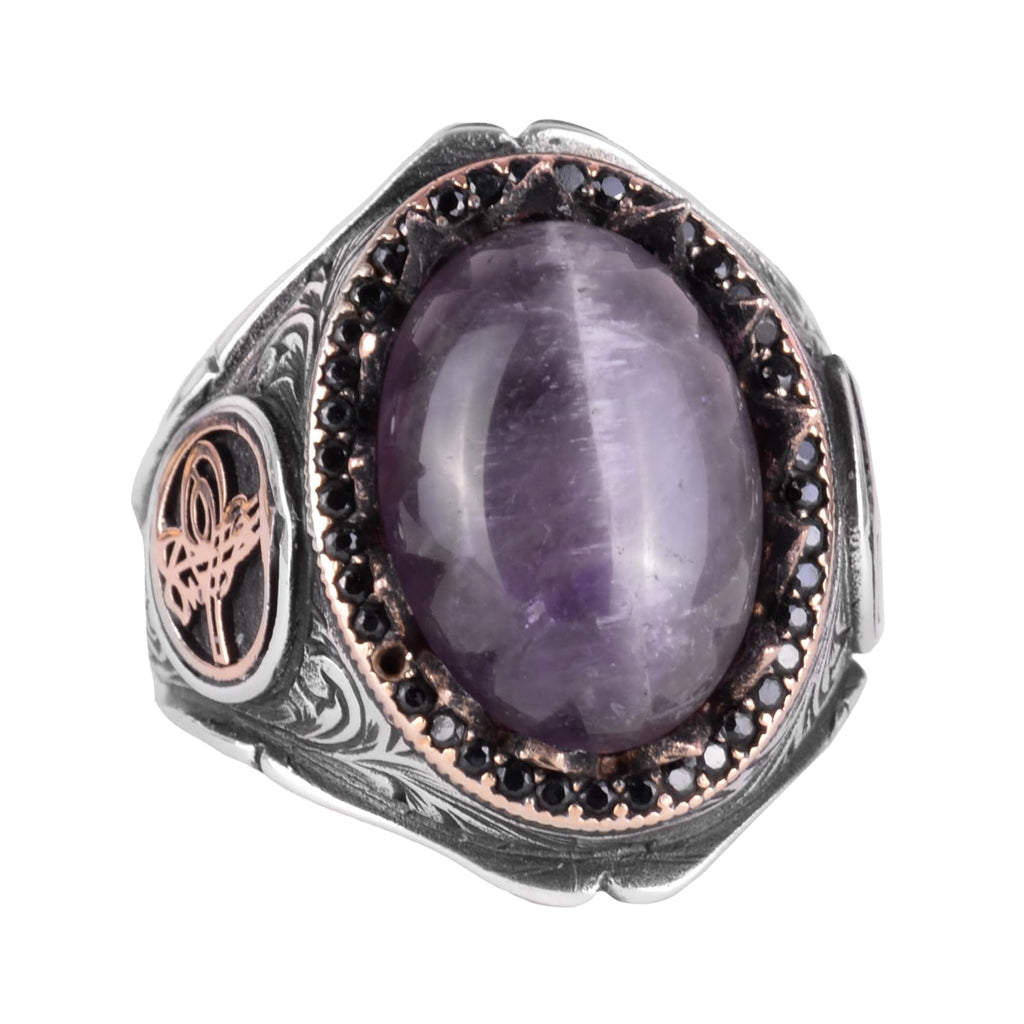 925 Sterling Silver Men's Ring - Amethyst Stone