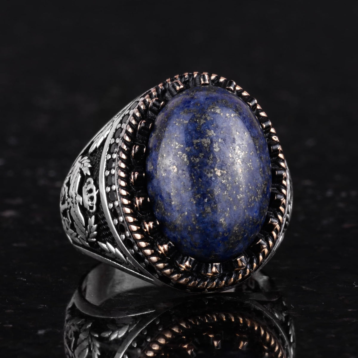 Natural Lapis Lazuli Stone Handmade Eagle Ring - 925 Sterling Silver — 5