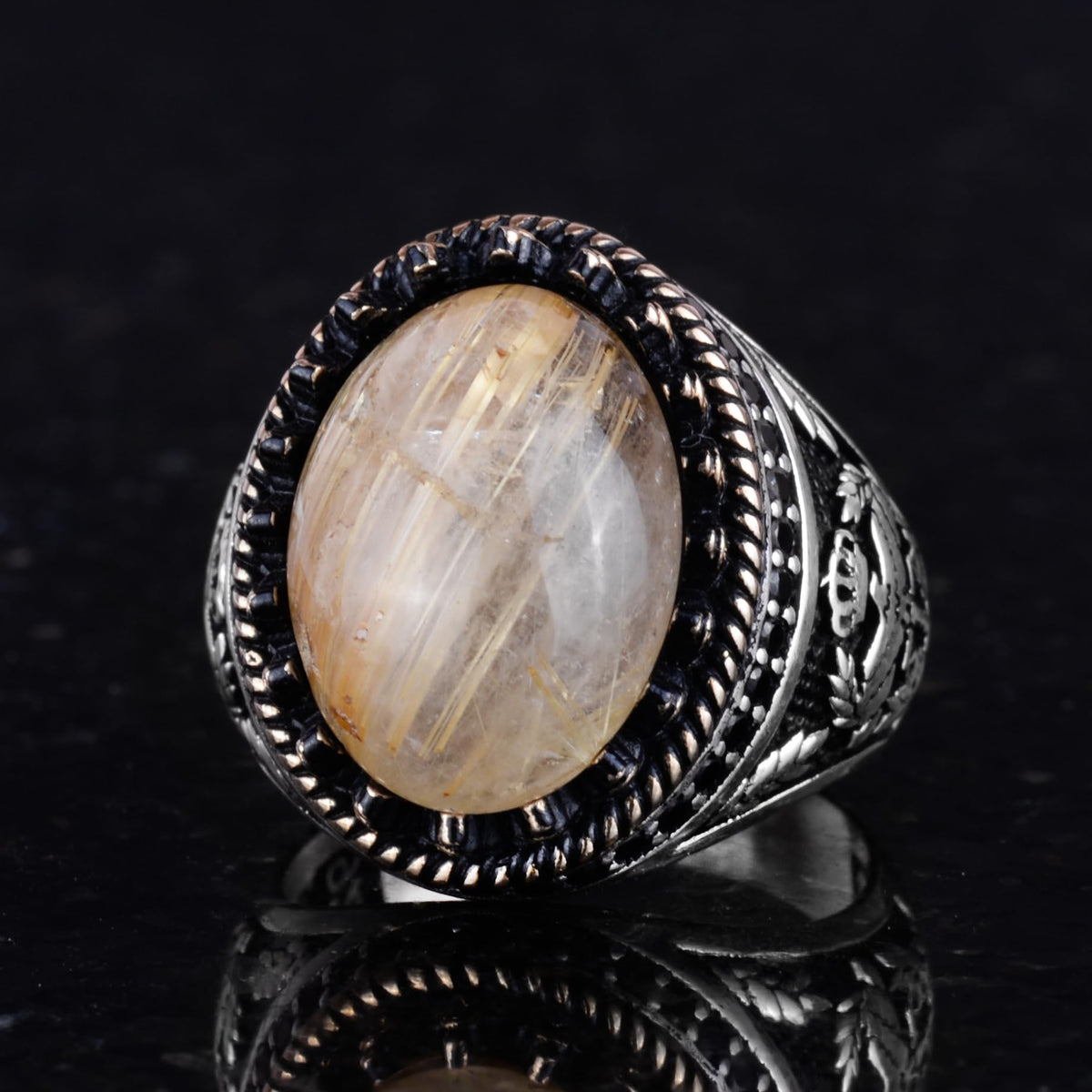 Natural Rutilated Quartz Ring - Handmade Eagle Design - 925 Sterling Silver — 6