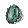 KAMBO Natural Stone Men's Large Ring – 925 Sterling Silver Ottoman Sword Motif Signet Ring (Malachite)