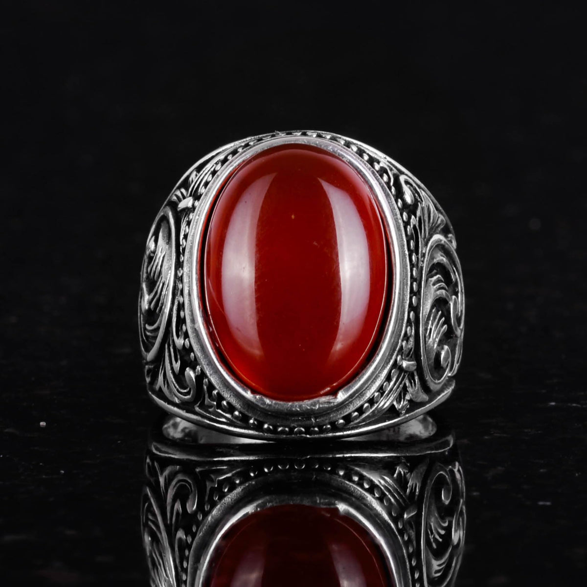 Natural Red Agate Stone Ring — 3