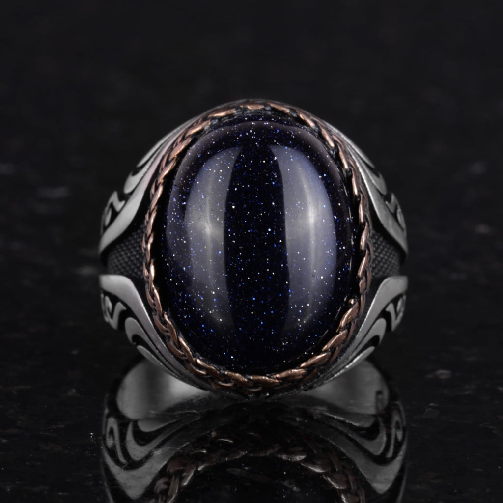 925 Sterling Silver Ring - Synthetic Stone Silver Ring - Handmade Ring (Silver Blue Sunstone) — 4