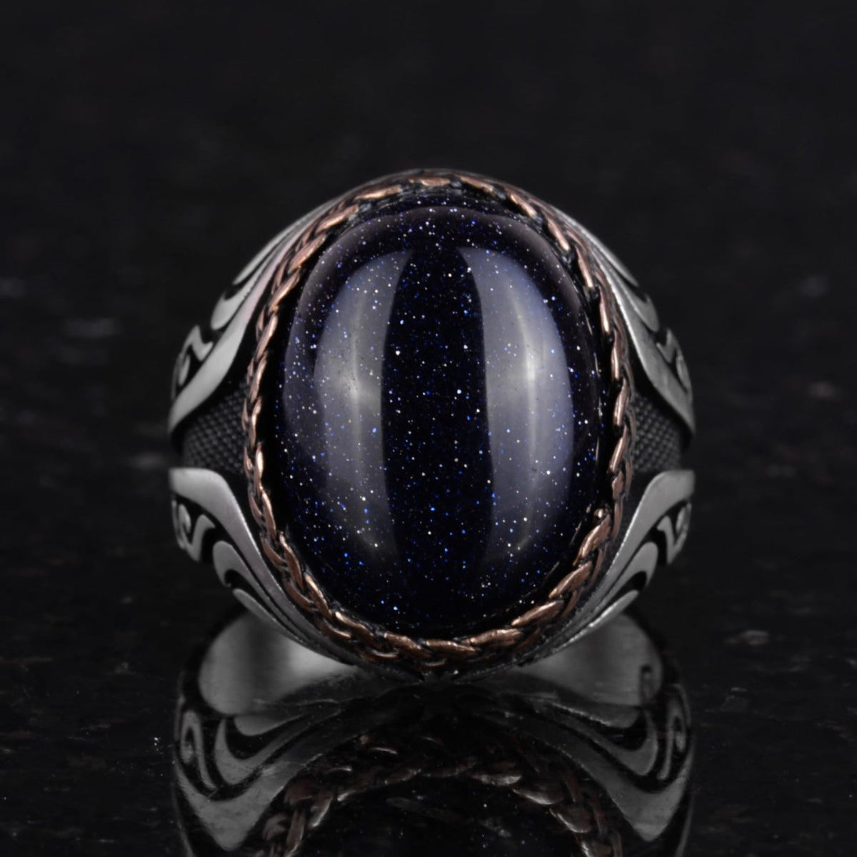925 Sterling Silver Ring - Synthetic Stone Silver Ring - Handmade Ring (Silver Blue Sunstone) — 4