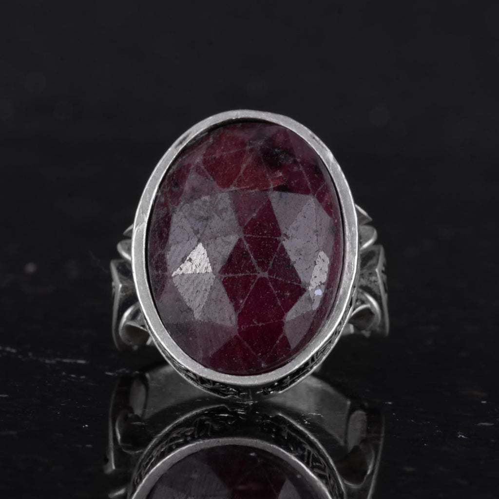 Men's Islamic Ring, Handmade 925 Sterling Silver, Red Sapphire Stone - Symbol of Passion, Protection, and Spirituality — 4