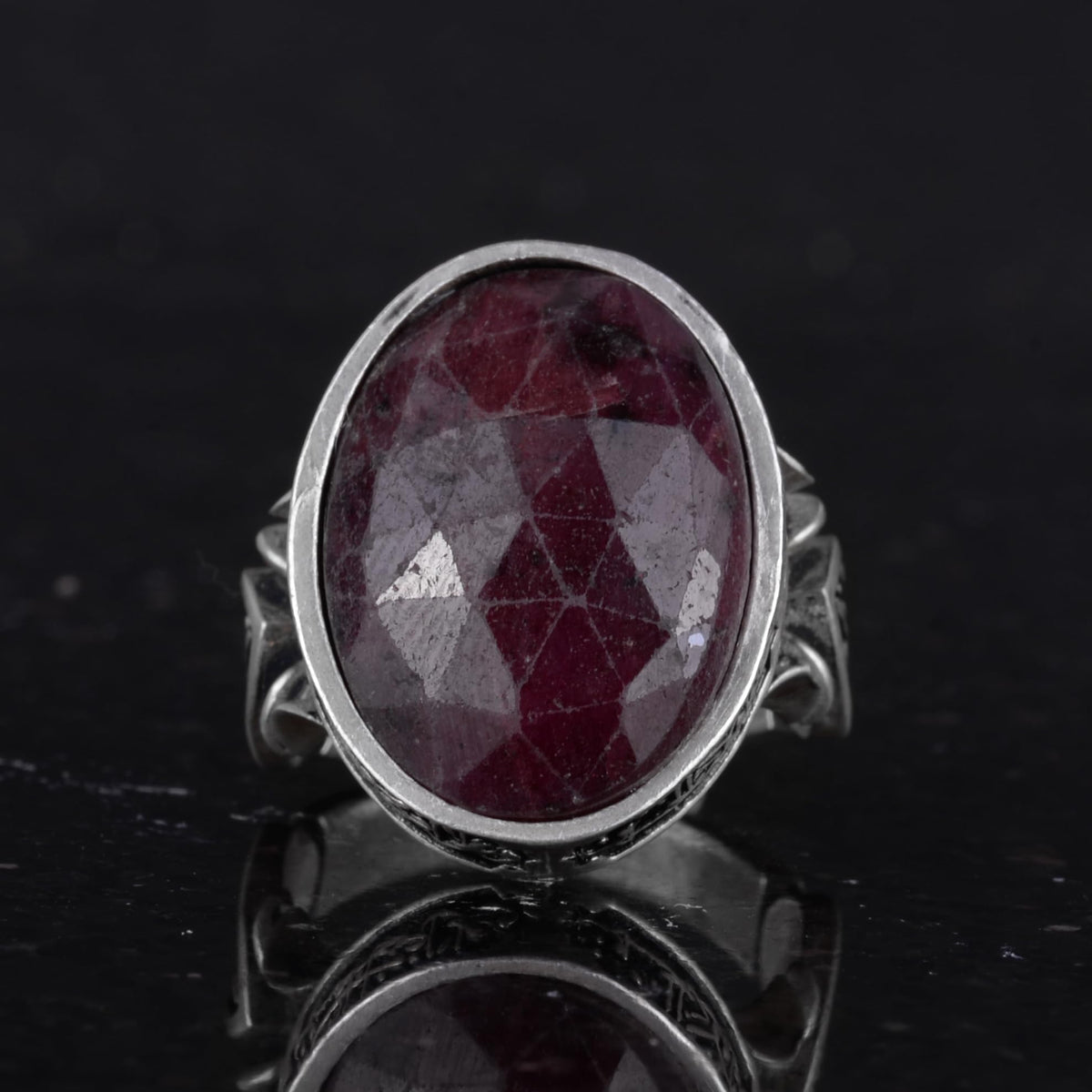 Men's Islamic Ring, Handmade 925 Sterling Silver, Red Sapphire Stone - Symbol of Passion, Protection, and Spirituality — 4