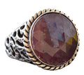 Sapphire Round Stone Ring - 925 Sterling Silver Men's Ring