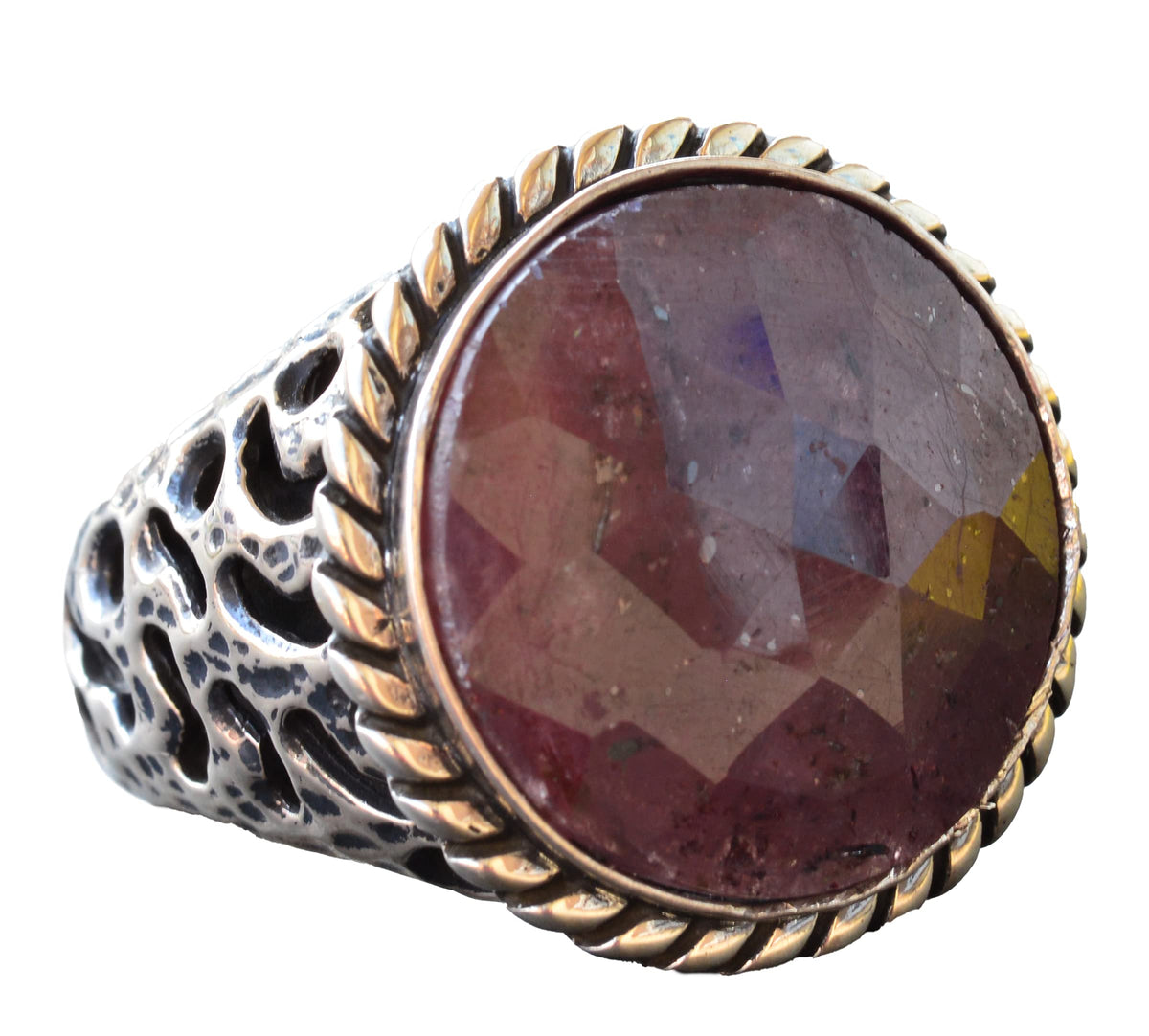 Sapphire Round Stone Ring - 925 Sterling Silver Men's Ring