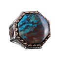 Natural Gemstone Ring - Unique Octagonal Design - Handcrafted 925 Sterling Silver Jewelry (Azurite)