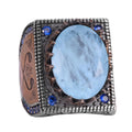 925 Sterling Silver Islamic Ring, Artificial Stone Ring, Handmade Calligraphy Written Ring (Artificial Light Blue Paraiba)