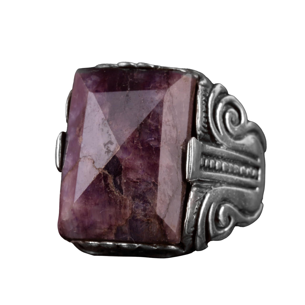 KAMBO Natural Sapphire Men's Ring 925 Sterling Silver Byzantine Style Handmade Vintage Gemstone Statement Ring Gift for 