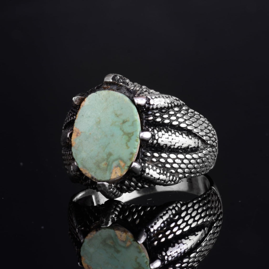 KAMBO 925 Sterling Silver Claw Detailed Natural Turquoise Stone Ring – Handmade Men's Legendary Warrior Jewelry (Style-12) — 5