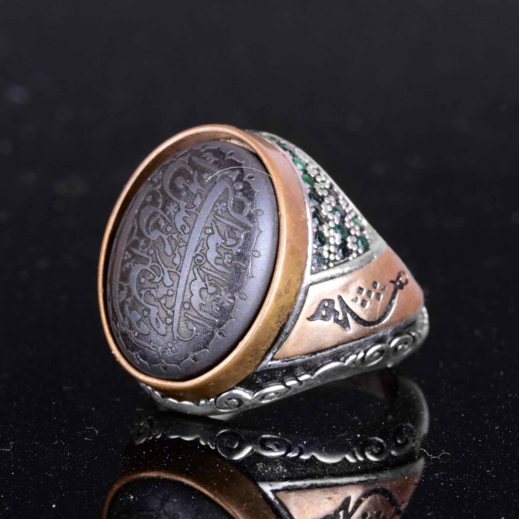 925 Sterling Silver Men's Ring - Authentic Model, Arabic Calligraphy and Brown Natural Stone — 5