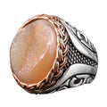 Natural Druzy Crystal Quartz Stone Ring - 925 Sterling Silver (Yellow)
