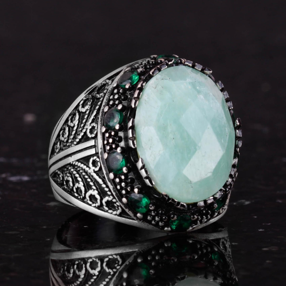 Natural Amazonite Stone Ring - 925 Sterling Silver Handmade Men's Jewelry — 5