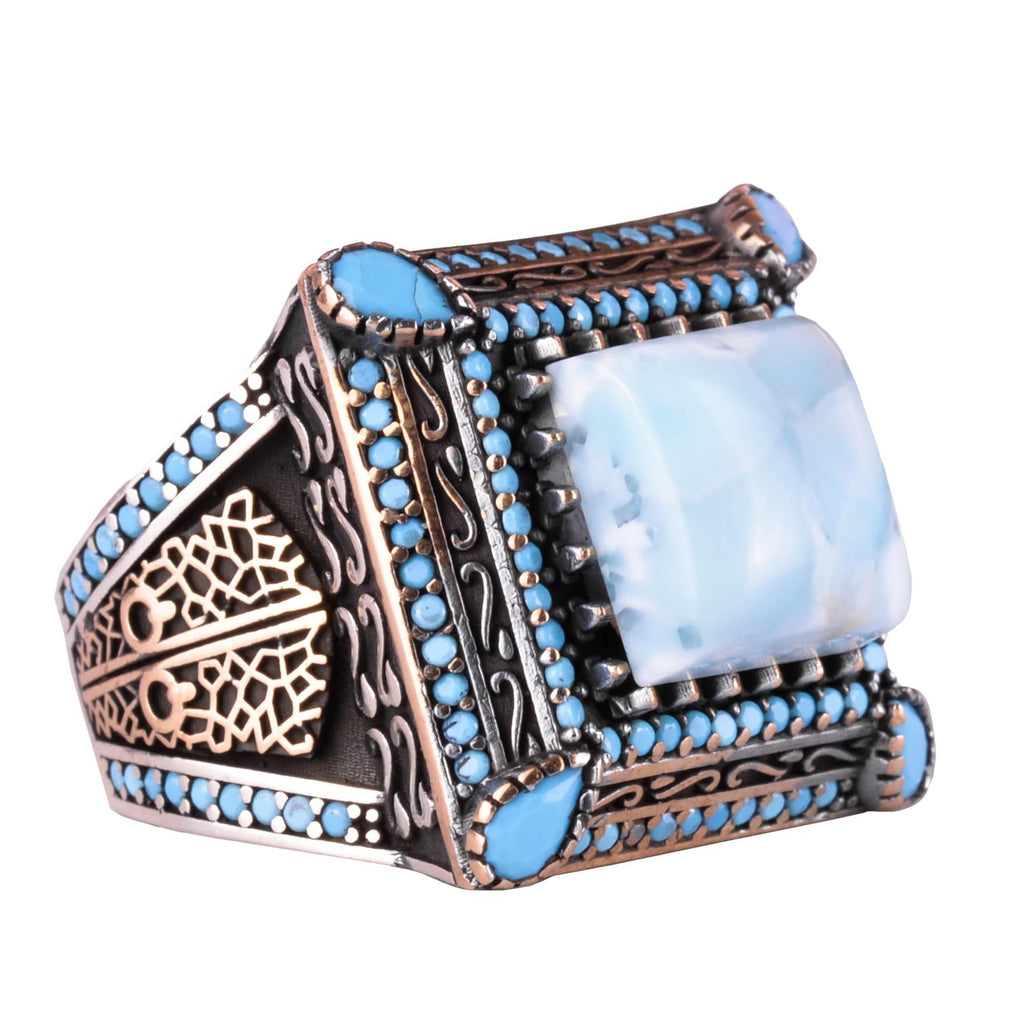 Natural Larimar Stone Ring, Handcrafted 925 Sterling Silver Ring