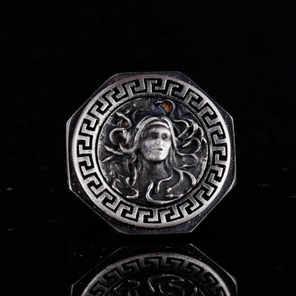 KAMBO 925 Sterling Silver Ring - Greek Key Design Men's Ring - Handmade Unique Ring (Medusa with Snake Hair) — 3