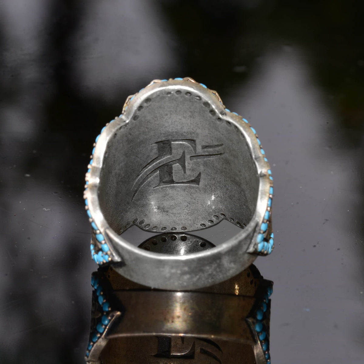 Handmade 925 Sterling Silver Men's Ring - Natural Stone (Chrysocolla) — 7