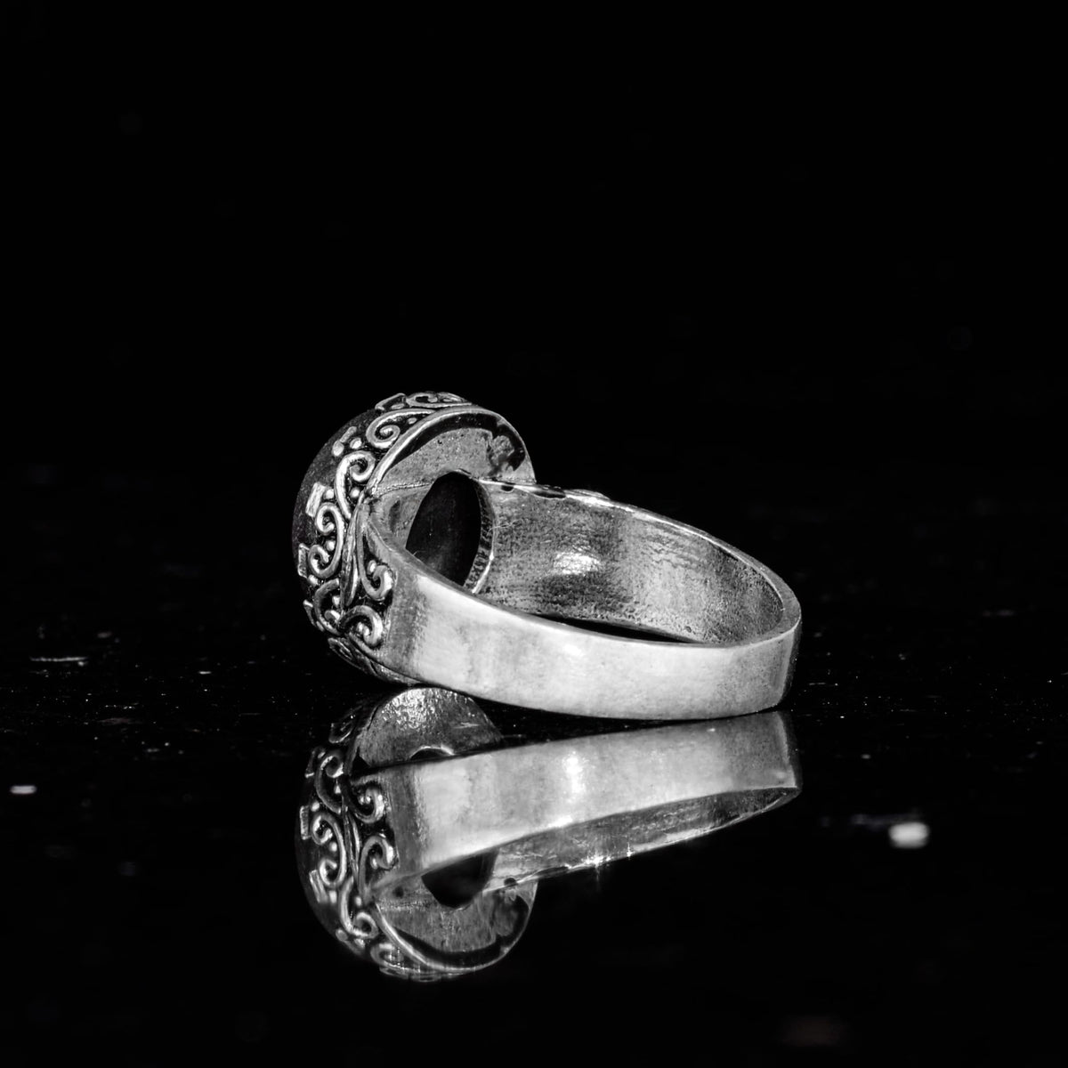 925 Sterling Silver Men's Ring - Handmade Heart Pattern Natural Star Garnet Stone — 7