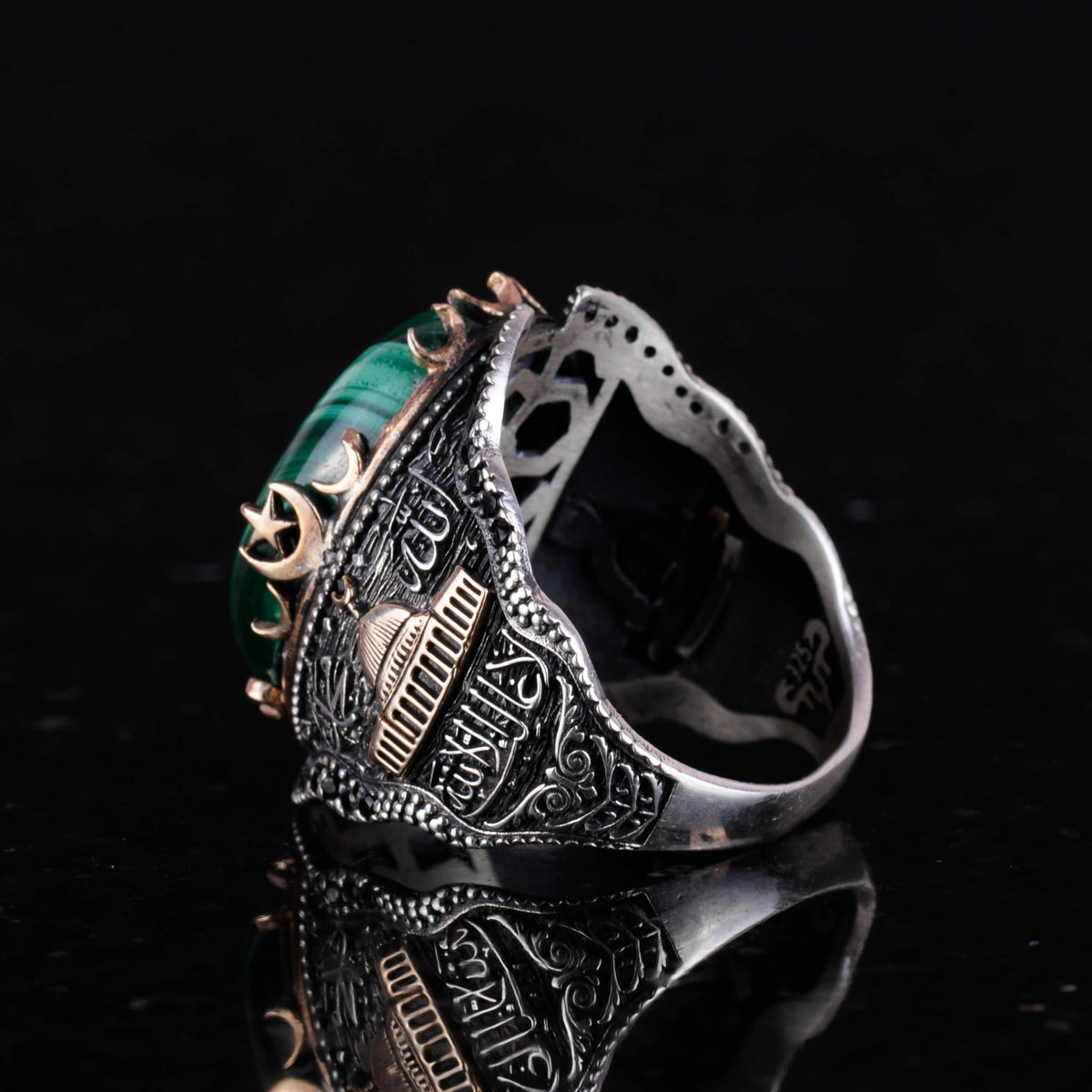 Natural Malachite Stone Ring, 925K Pure Silver Men's Ring — 6