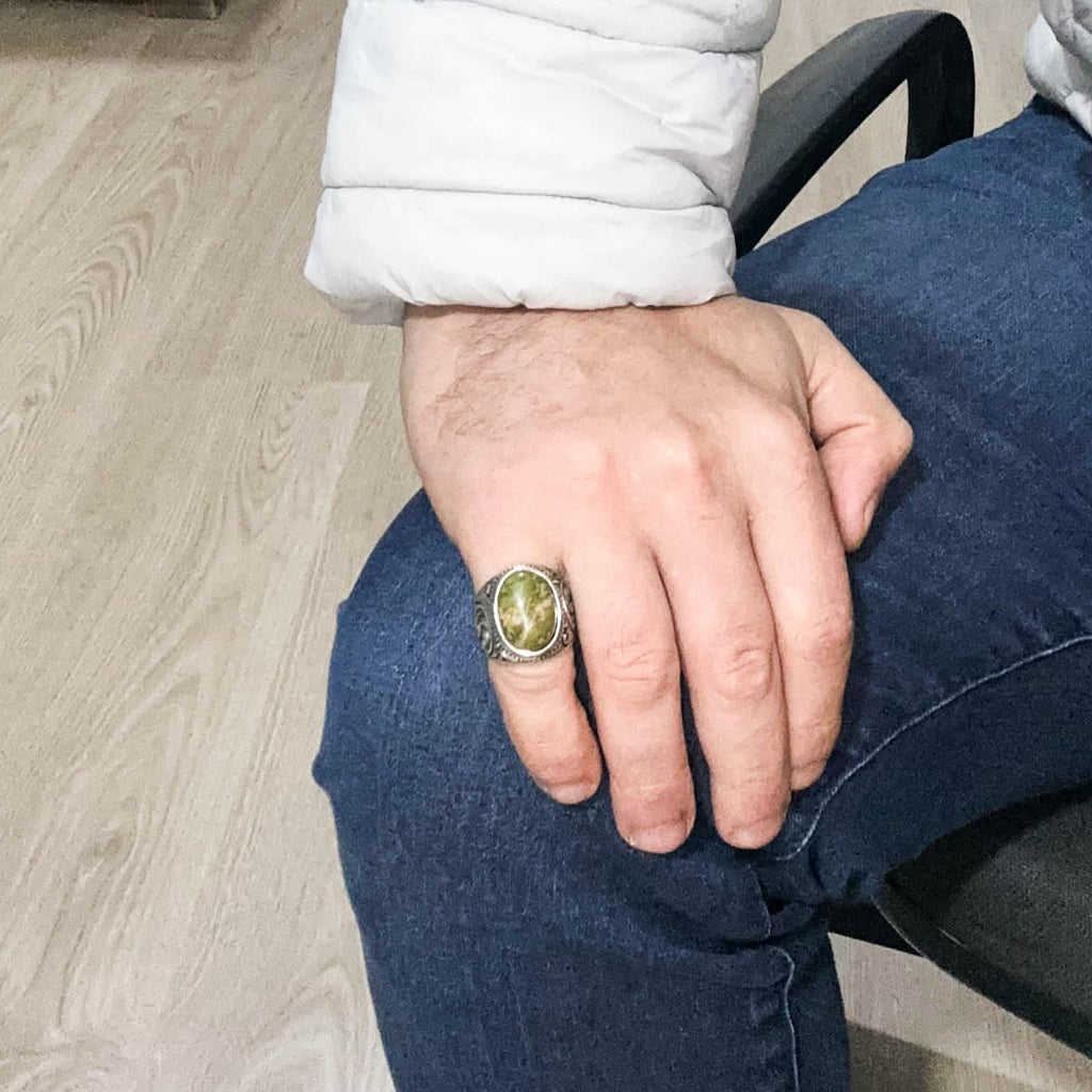 Unakite Stone Ring - 925 Sterling Silver Men's Ring — 3