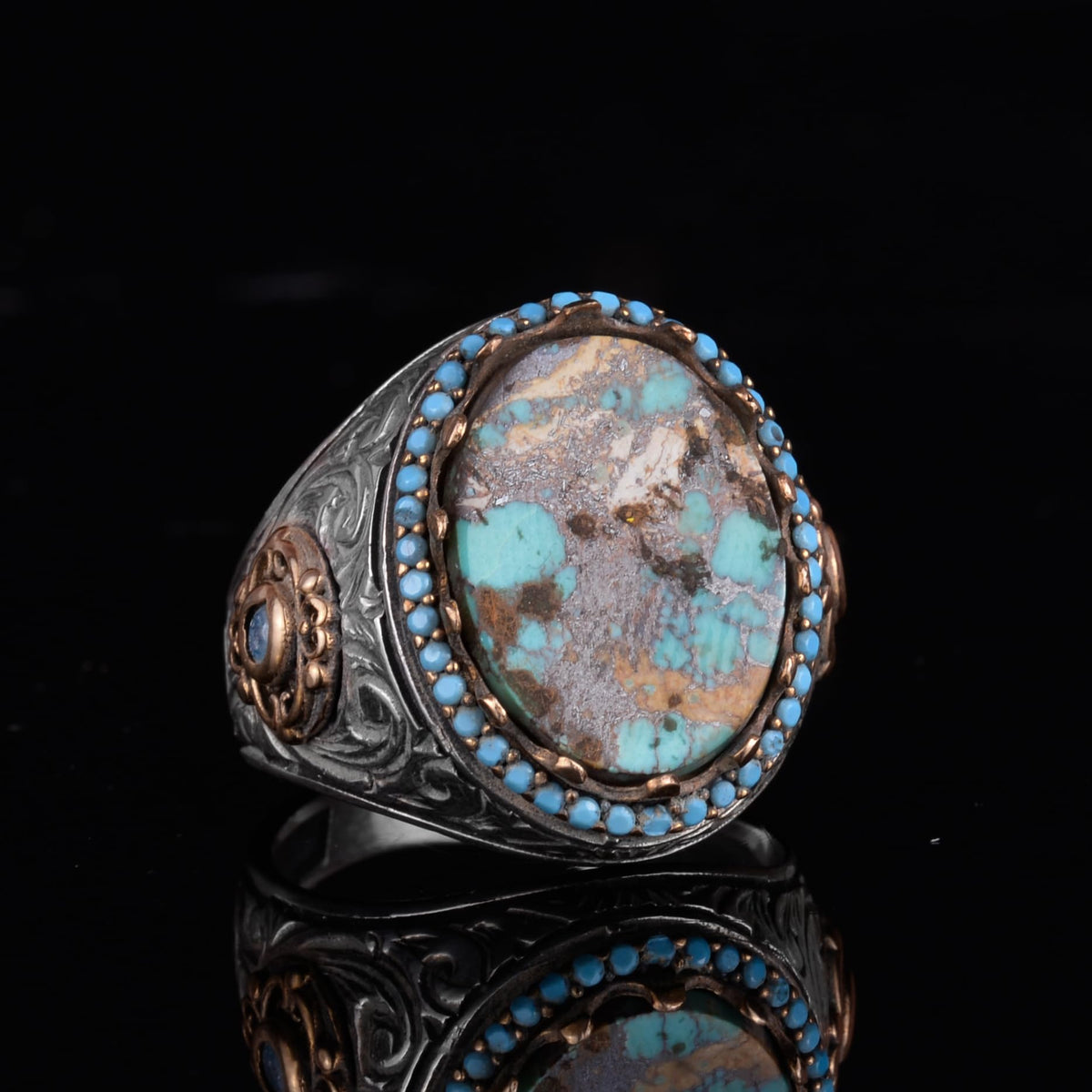 KAMBO Authentic Arizona Turquoise Stone Men's Ring - Natural Stone Handcrafted 925 Sterling Silver Ring — 6