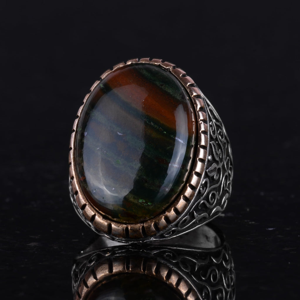 Natural Green Blood Stone Men's Ring — 4