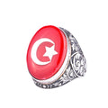 KAMBO Men's Turkish Flag Ring - Crescent and Star Symbol Statement Ring - Vintage Engraved 925 Sterling Silver Handmade Men's Jewelry