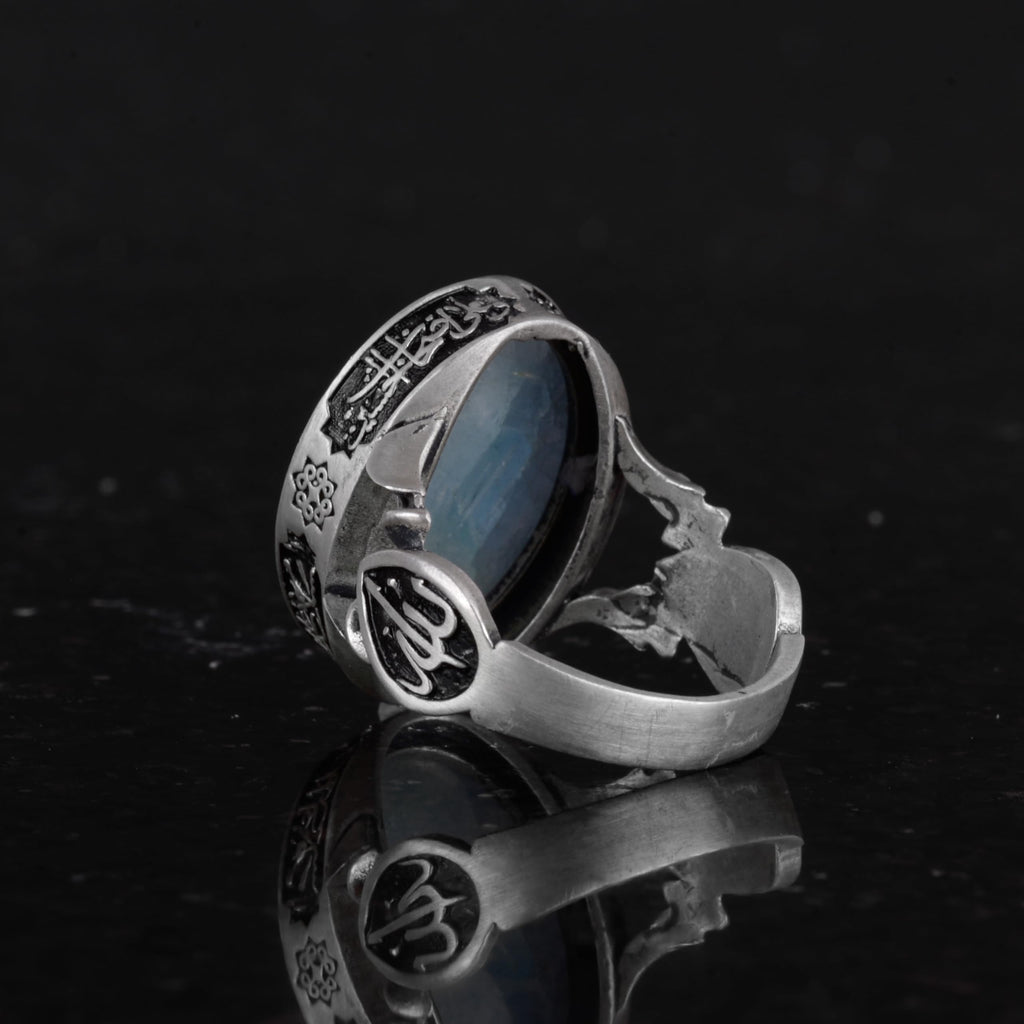 Natural Aquamarine Stone Men's Ring, Handcrafted 925 Sterling Silver Jewelry - Symbol of Peace, Protection, and Spirituality — 7