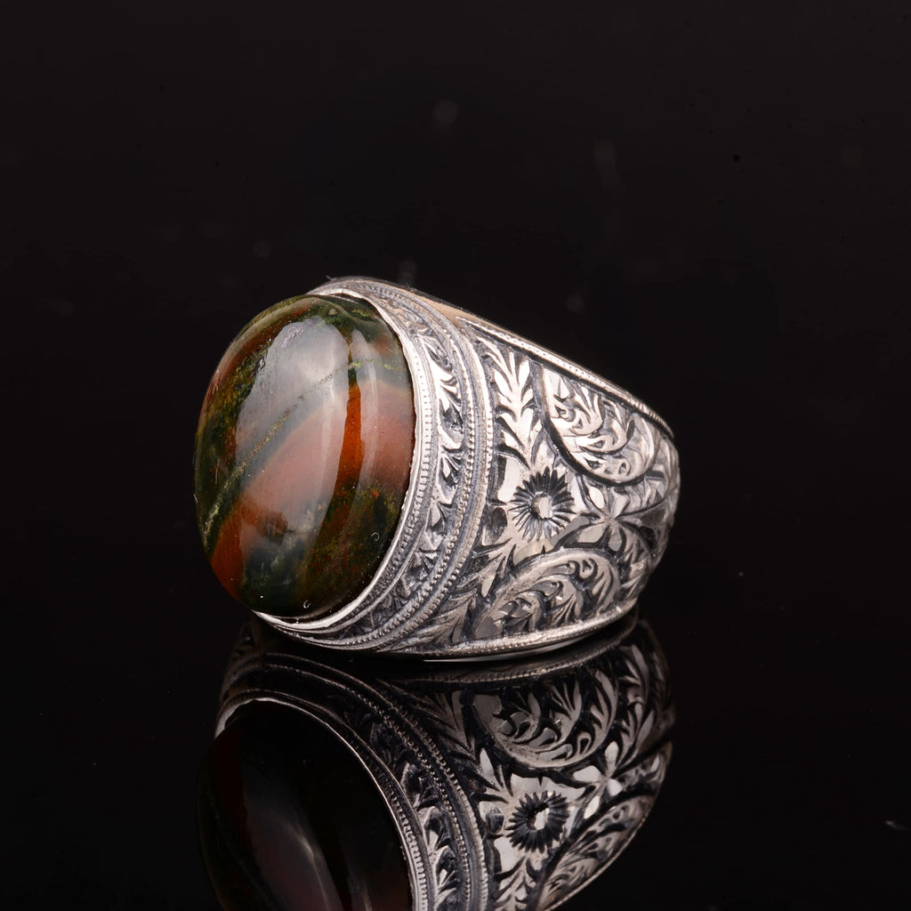 Genuine Real Bloodstone Natural Gemstone Ring, Sterling Silver Men Ring, Handmade Ring