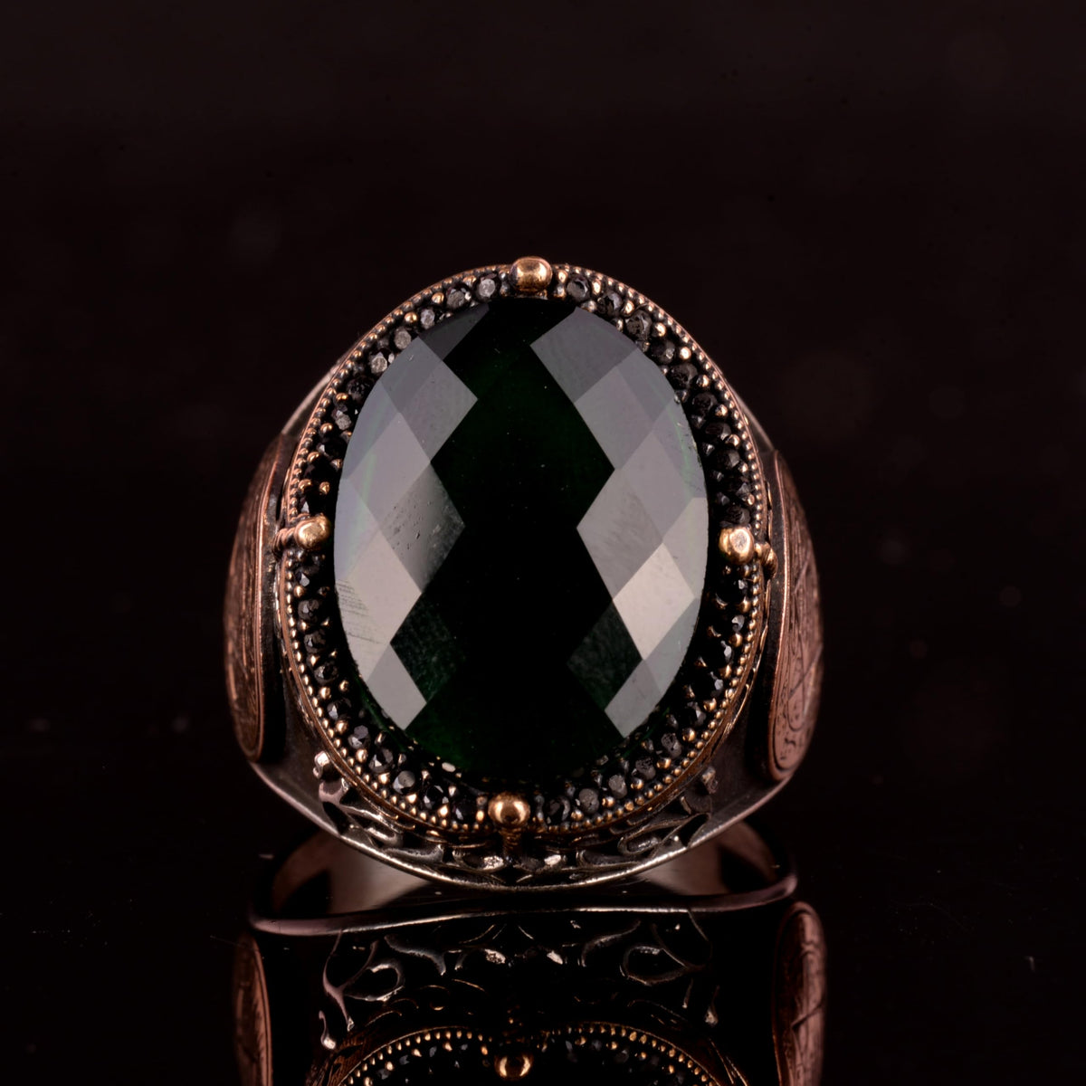 Star of David Ring - 925 Sterling Silver Solomon Ring (Green Stone) — 2
